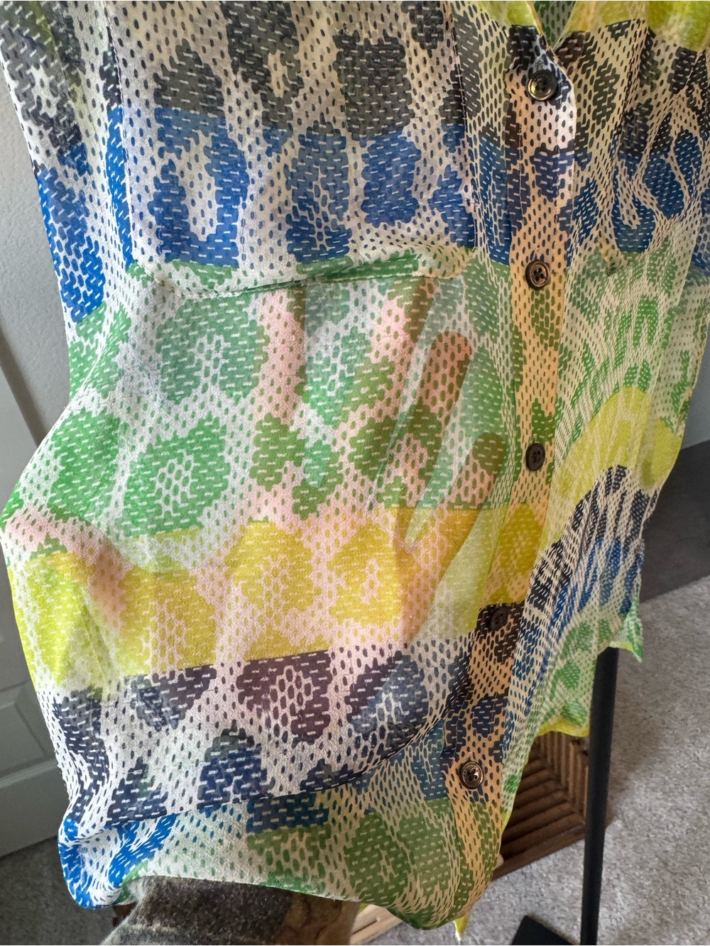 Equipment Printed Sheer Button-Front Shell Top - Multicolor - Picture 3 of 6